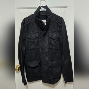 Vintage Abercrombie & Fitch Men's Dark Gray/Black Military Jacket